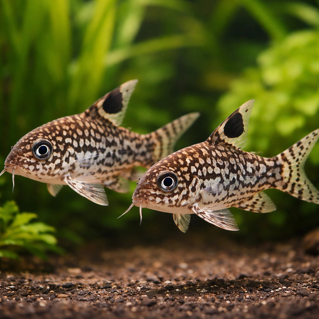 Reticulated corydoras — tropical fish for sale UK — AI pair planted view