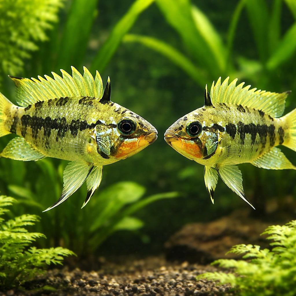 Reticulosa Dwarf Cichlid red mask — tropical fish for sale UK — AI pair planted view