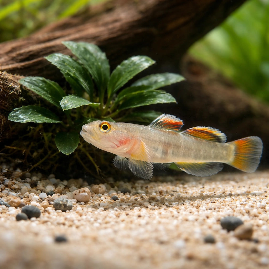 Rhinogobius red white edge 3 - — tropical fish for sale UK — AI scale plant view