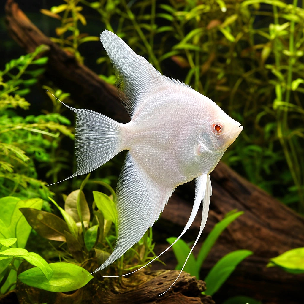 Rio Japura Albino Angelfish (Pterophyllum scalare) - UK — AI natural aquarium view