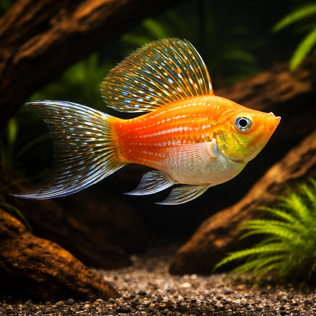X Poecilia Latipinna / Ballon Molly Mix Tropical Fish Tank, Best Choices for Community Tanks, Offering Graceful Movement and Colorful Displays in Your Home Aquarium, Stunning Colors for Your Aquarium — for sale UK — AI hero driftwood view
