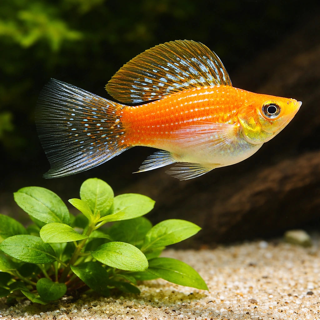 X Poecilia Latipinna / Ballon Molly Mix Tropical Fish Tank, Best Choices for Community Tanks, Offering Graceful Movement and Colorful Displays in Your Home Aquarium, Stunning Colors for Your Aquarium — for sale UK — AI scale plant view
