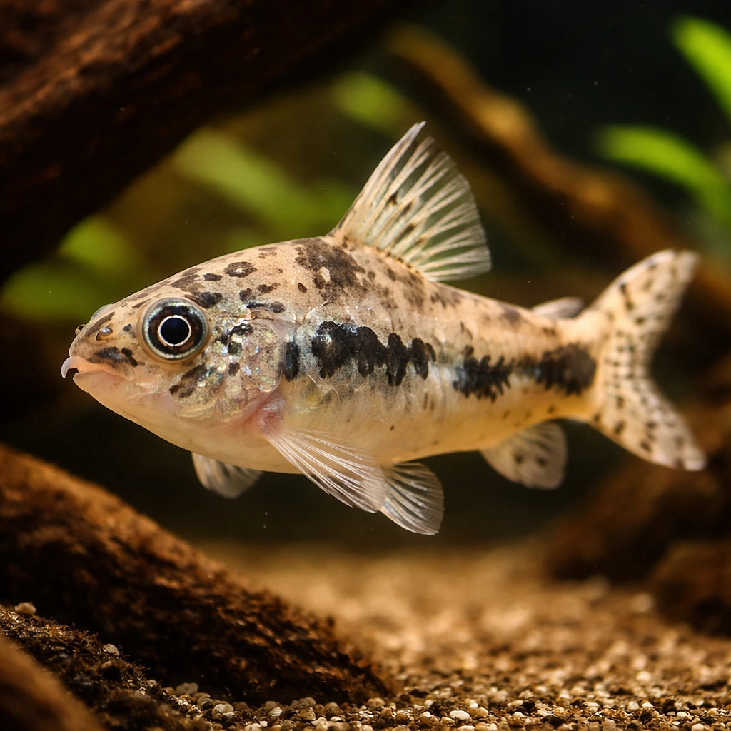 Salt and Pepper Catfish — tropical fish for sale UK — AI hero driftwood view