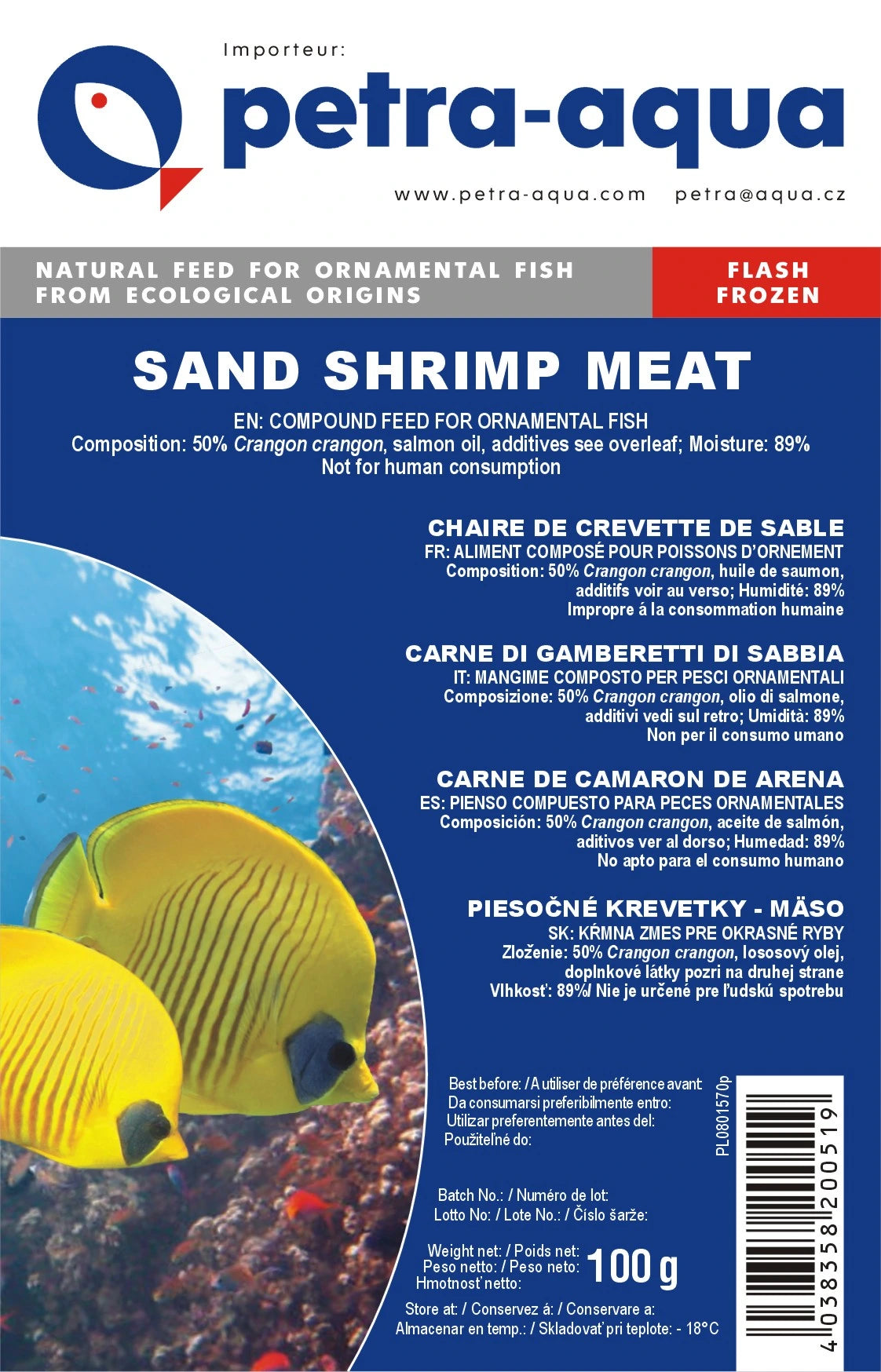 Petra Sand Shrimps Meat frozen fish food blister pack 6 x 100g