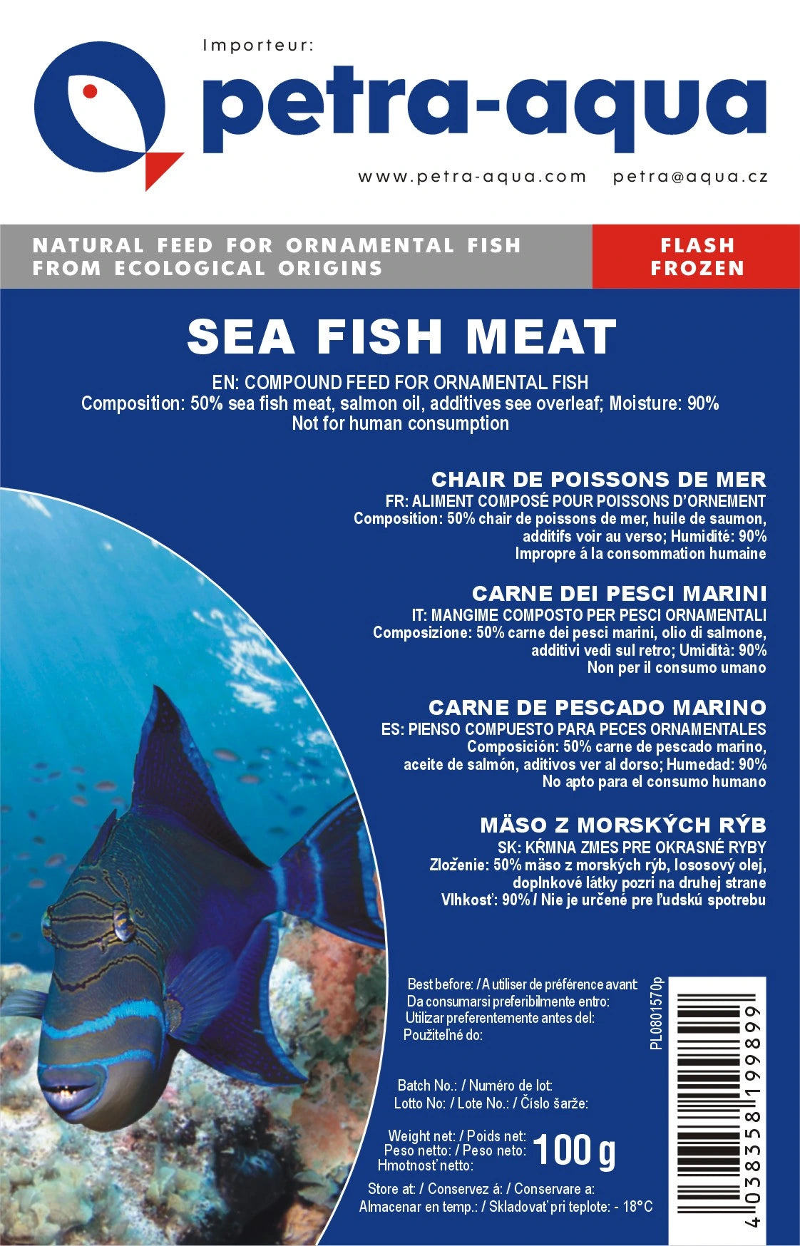 Petra Sea Fish Meat frozen blister pack 6x100g aquarium fish food