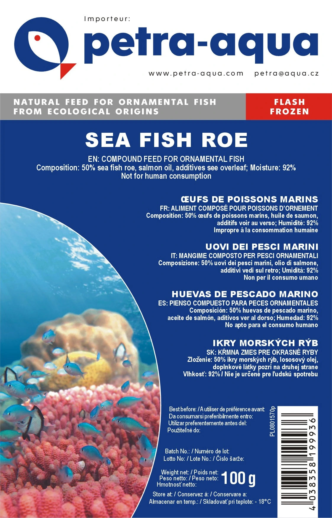 Petra Sea Fish Roe frozen blister fish food pack 6 x 100g