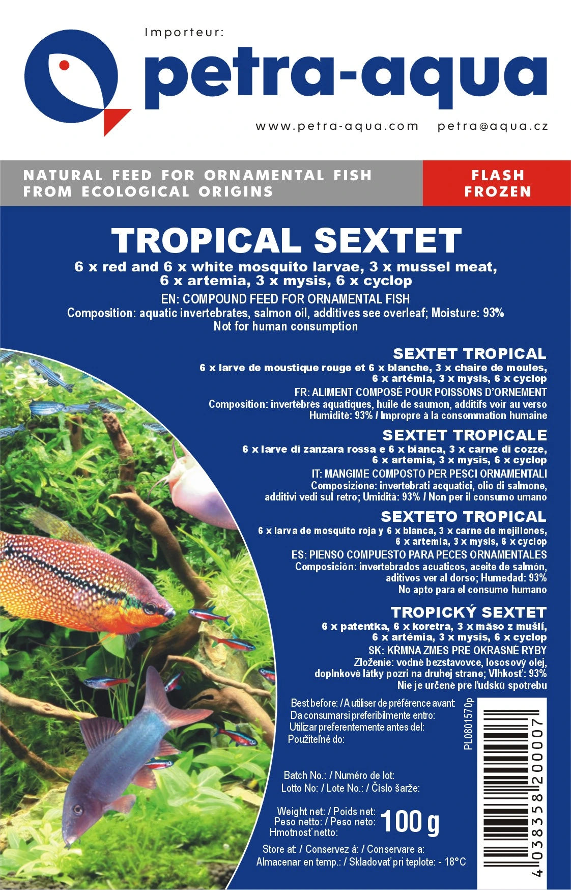 Petra Sextet Tropical frozen blister fish food pack 6 x 100g