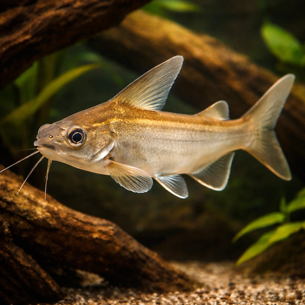 Shark catfish, Tete sea catfish — tropical fish for sale UK — AI hero driftwood view
