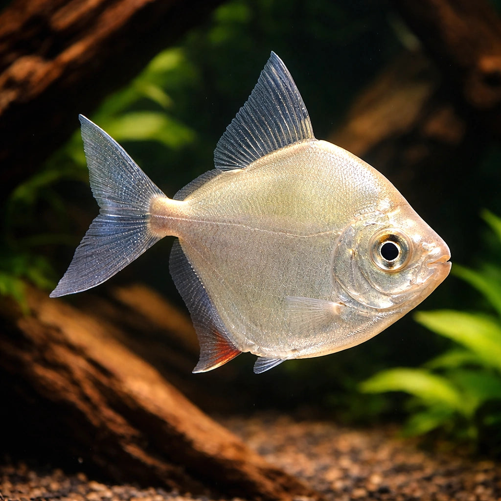 Silver Dollars — South American Tetra for sale UK — AI hero driftwood view
