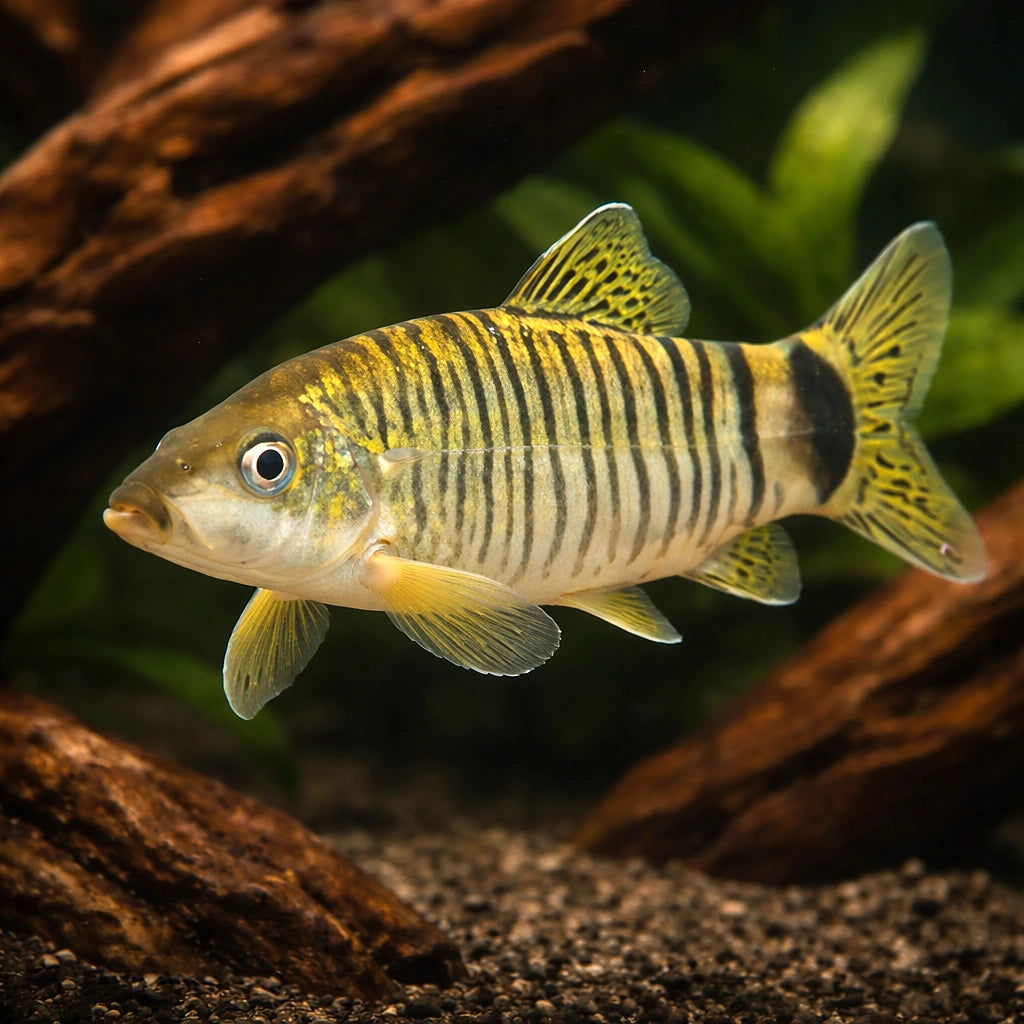 Silver Loach — tropical fish for sale UK — AI hero driftwood view