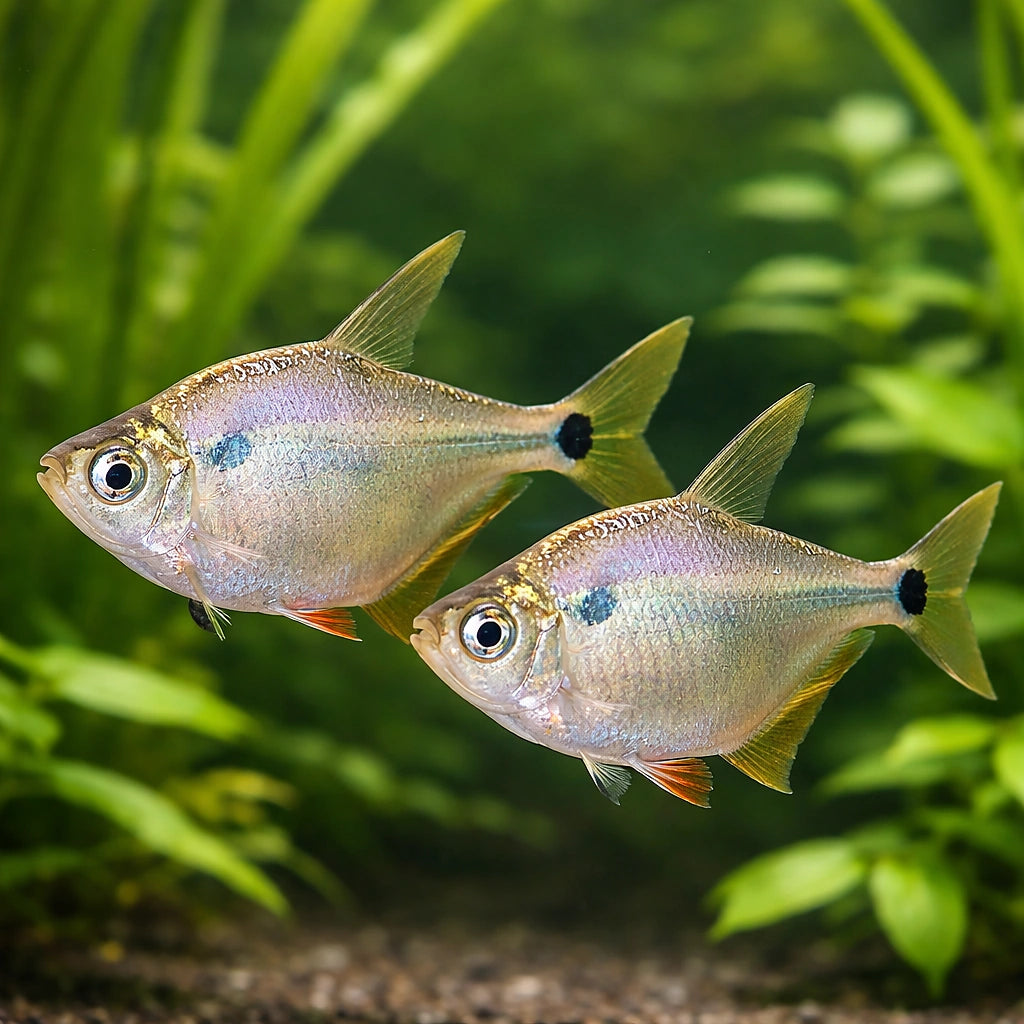 Silver Tetra, Silver-Brass — tropical fish for sale UK — AI pair planted view