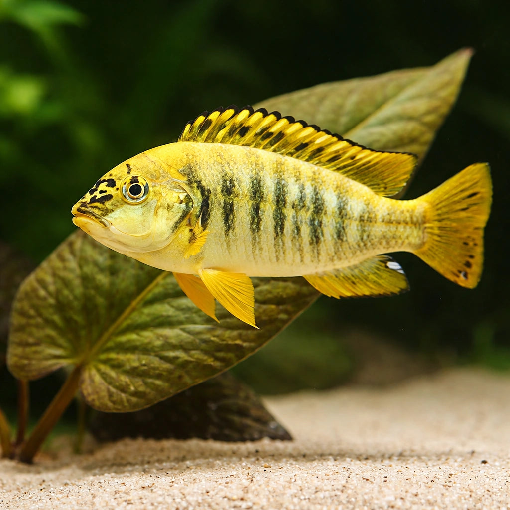 Simochromis babaulti yellow tiger 3,5 - 4, — tropical fish for sale UK — AI scale plant view