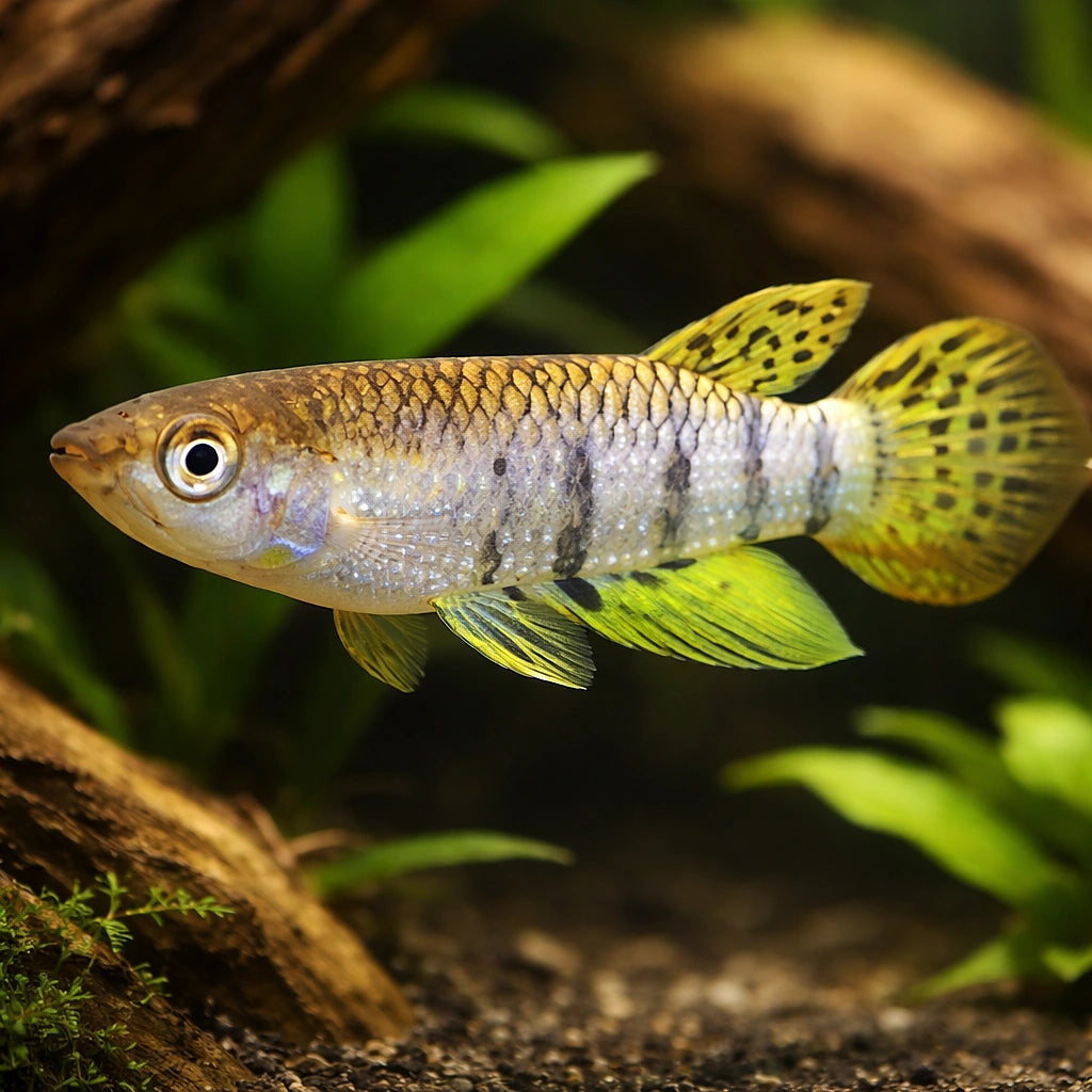 Singhalese Panchax — tropical fish for sale UK — AI hero driftwood view