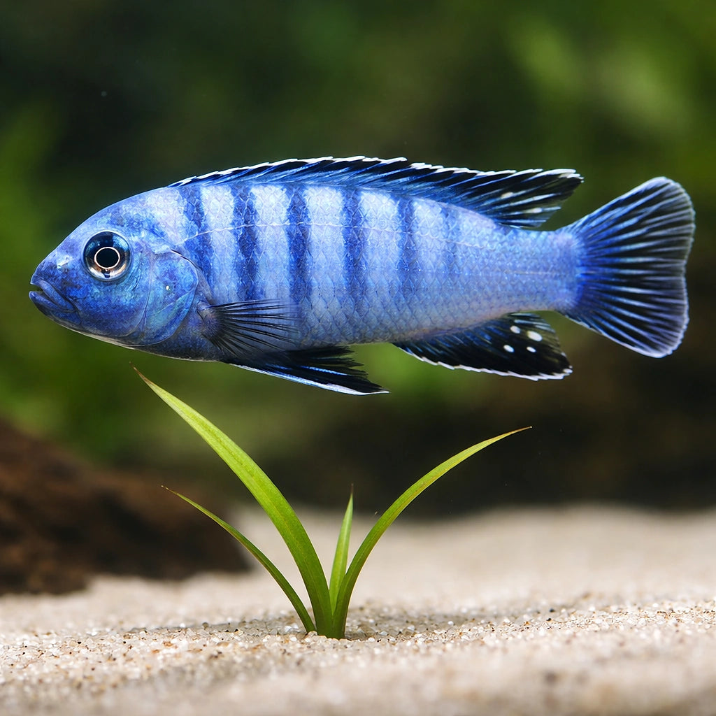 Slender Pseudotropheus Cobalt — tropical fish for sale UK — AI scale plant view