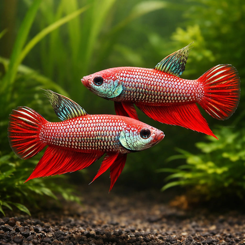 Smaragd Fighter, Emerald Betta — tropical fish for sale UK — AI pair planted view