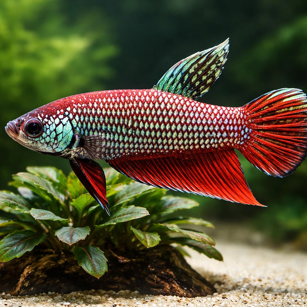 Smaragd Fighter, Emerald Betta — tropical fish for sale UK — AI scale plant view