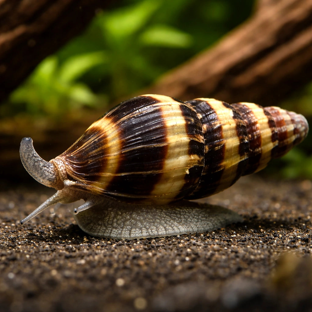 Snail-eating Assassin Snail M — tropical fish for sale UK — AI hero driftwood view