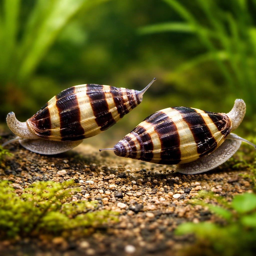 Snail-eating Assassin Snail M — tropical fish for sale UK — AI pair planted view