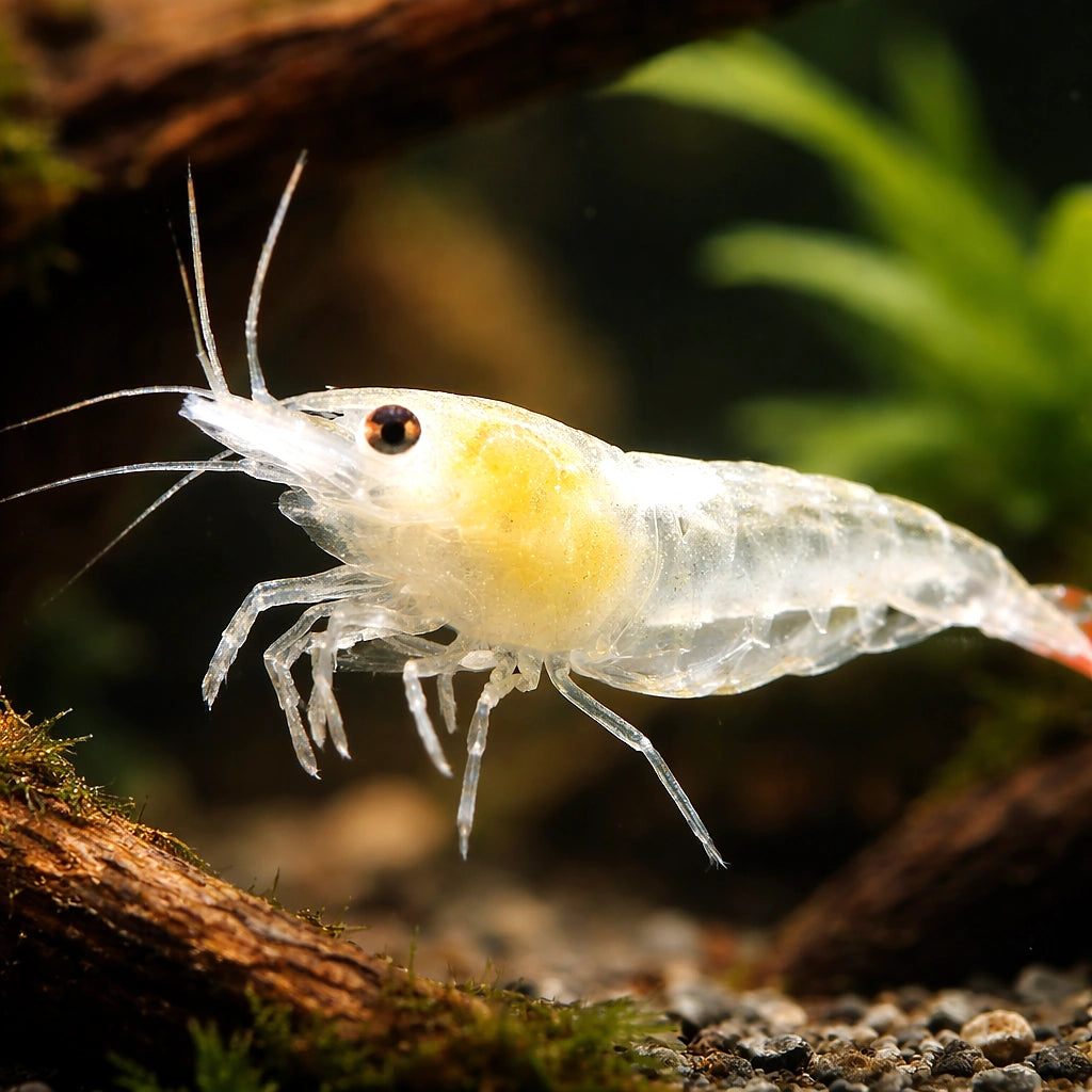 Snowball shrimp — tropical fish for sale UK — AI hero driftwood view
