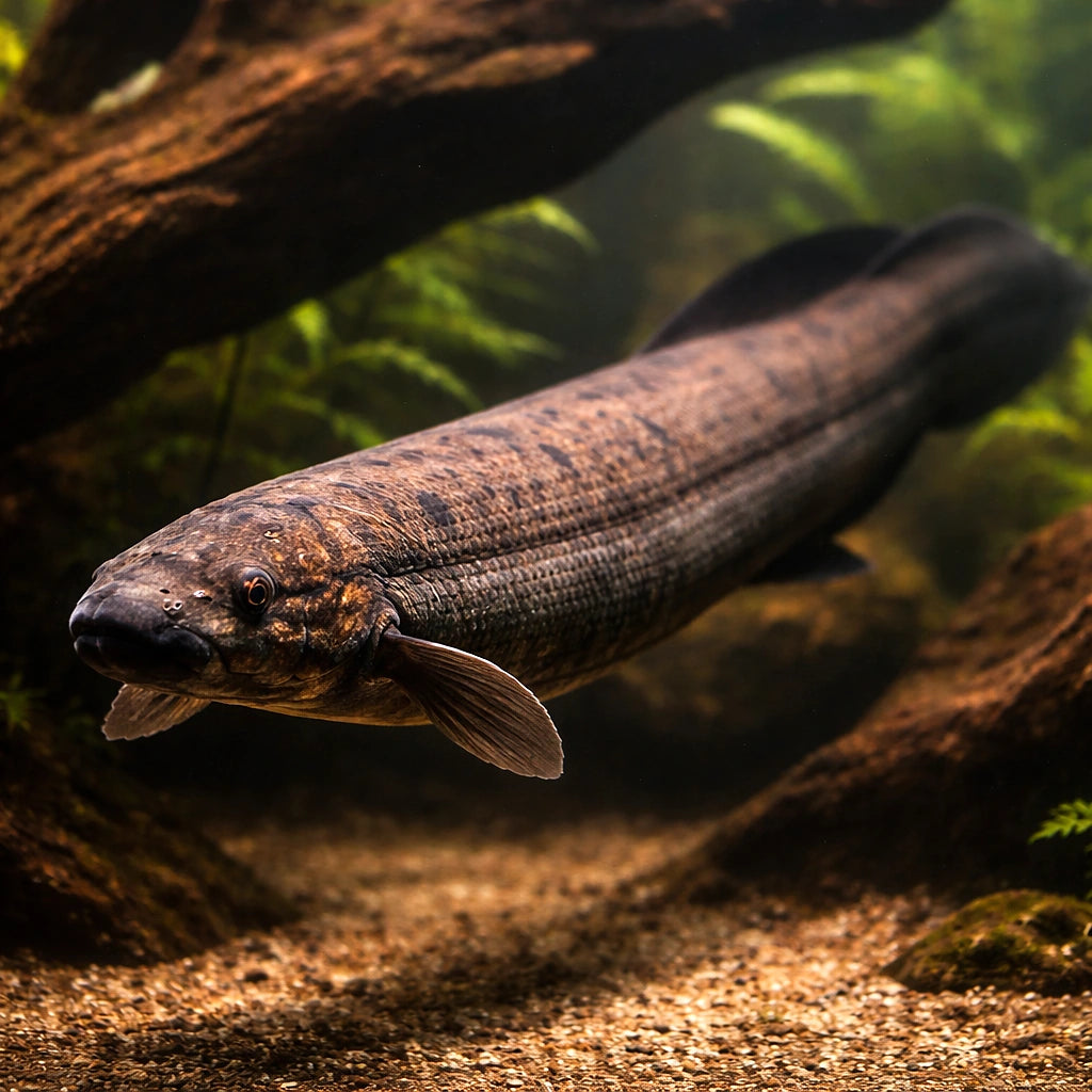 South American lungfish — tropical fish for sale UK — AI hero driftwood view