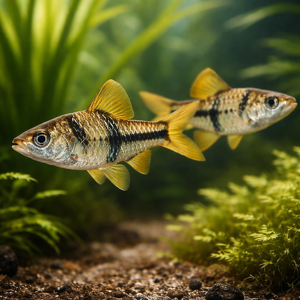 Spanner Barb, T-Barb — tropical fish for sale UK — AI pair planted view