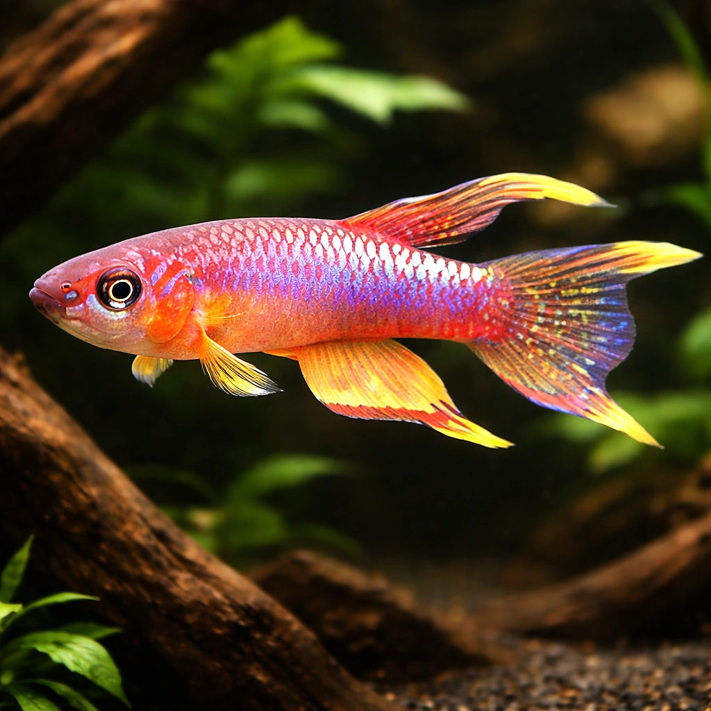 Splendid Killie — tropical fish for sale UK — AI hero driftwood view