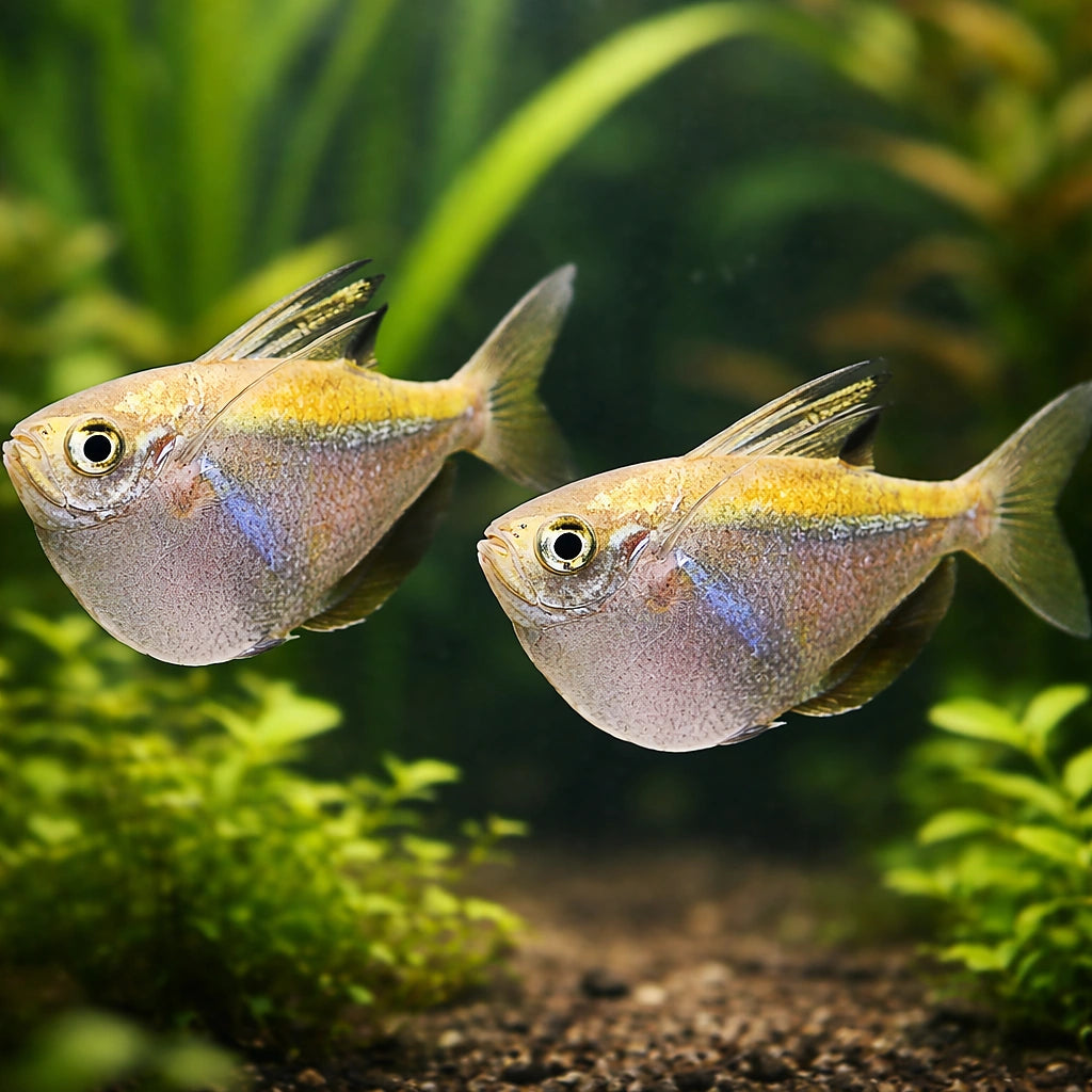 Spotfin hatchetfish — tropical fish for sale UK — AI pair planted view