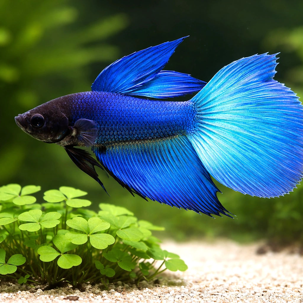 Standard Male Betta — tropical fish for sale UK — AI scale plant view
