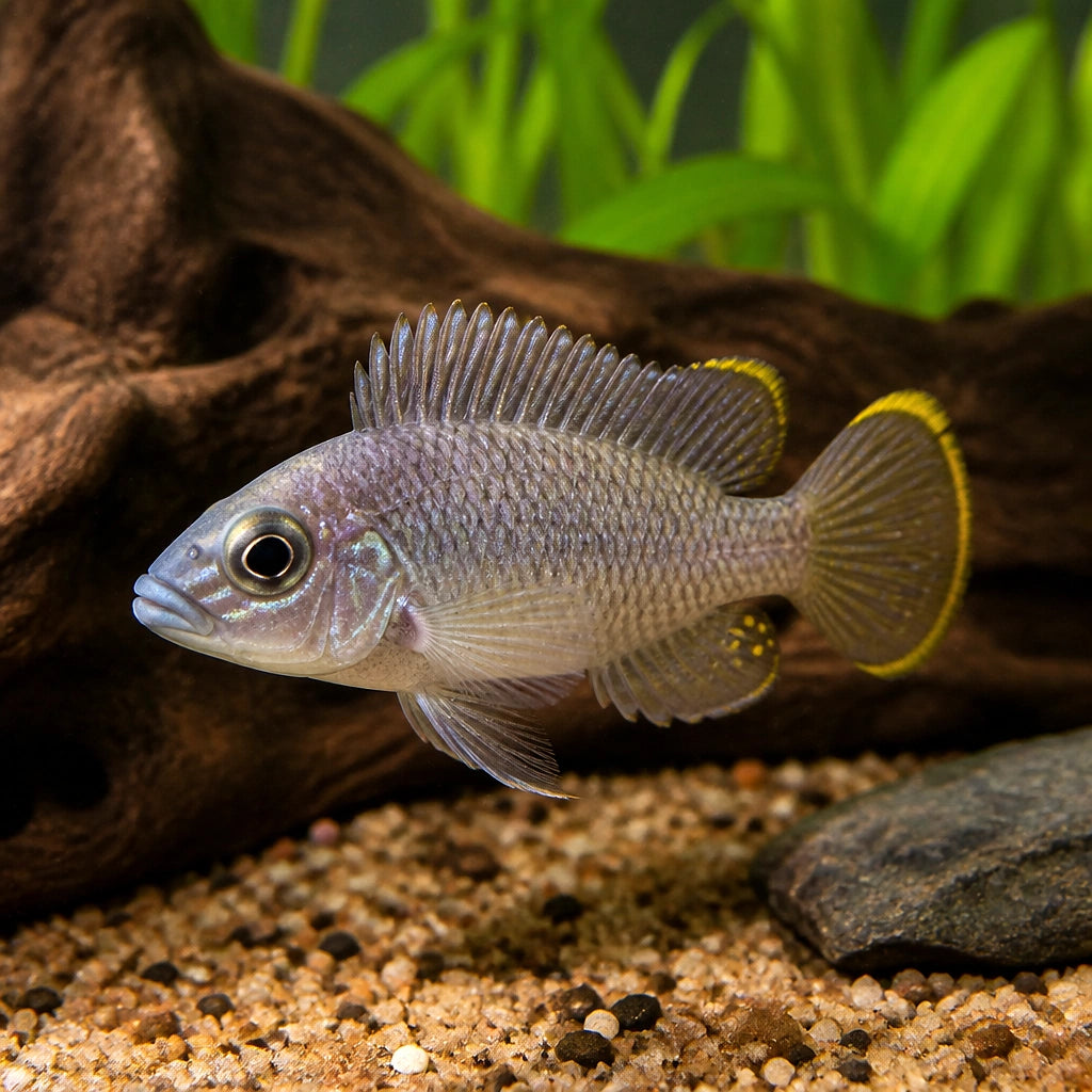 Steatocranus Gibbiceps - Blackspot-Hump, Stunning Tropical Fish with Unique Patterns, Ideal Tank Mates for Pelvicachromis Kribensis and Other Peaceful Species — for sale UK — AI natural aquarium view