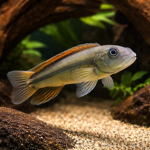 Dwarf African Cichlid, Slen — tropical fish for sale UK — AI hero driftwood view