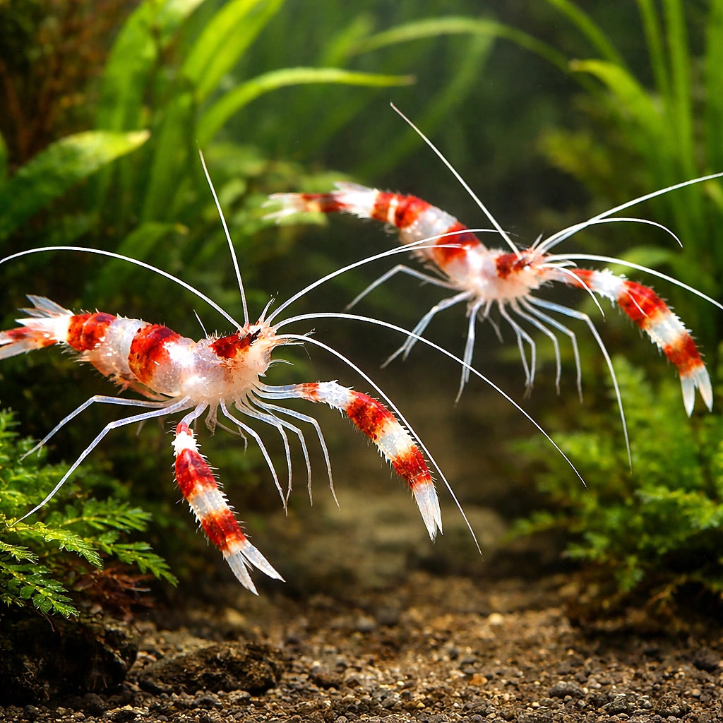 Stenopus hispidus Coral Banded Shrimp M — tropical fish for sale UK — AI pair planted view