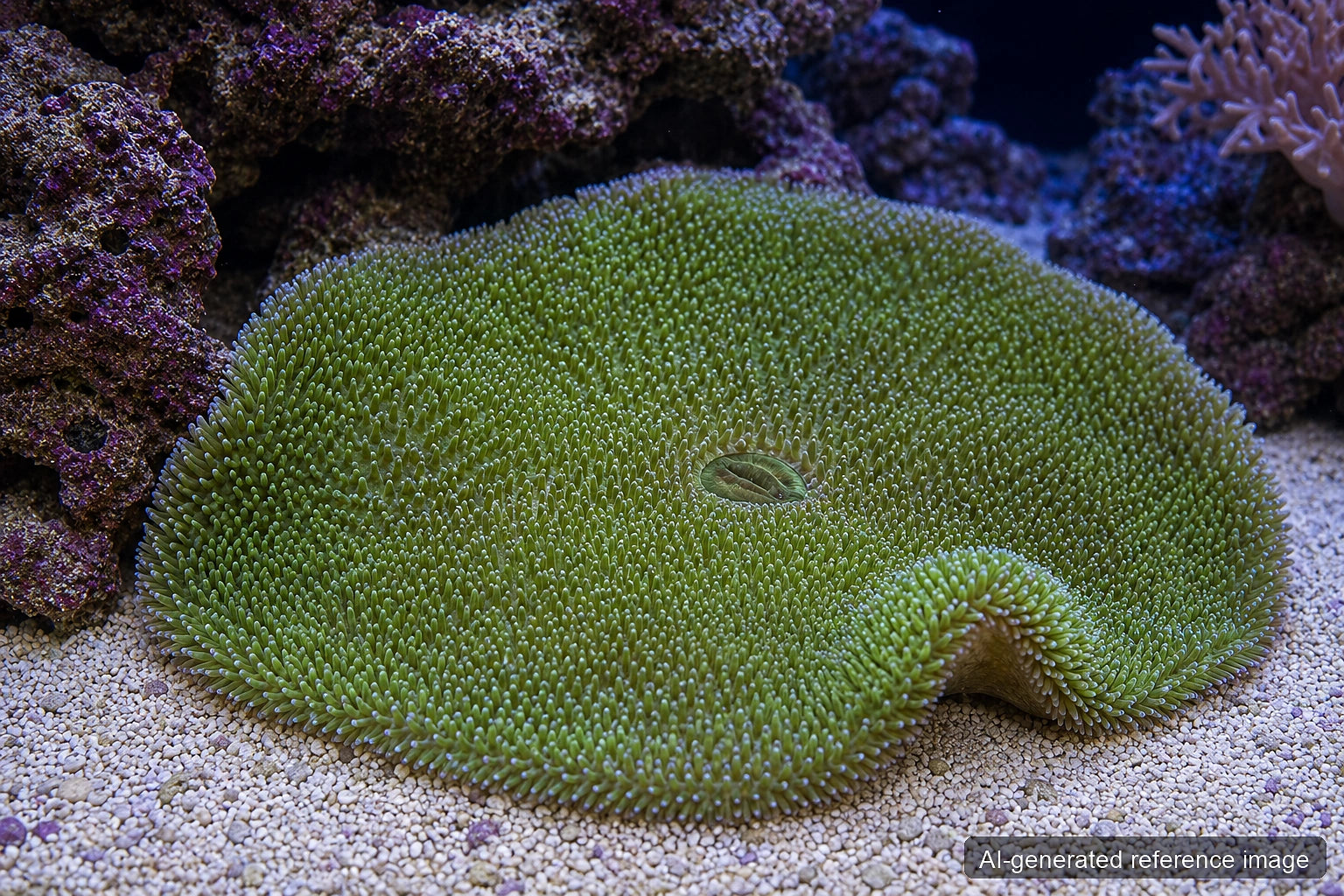 Green Giant Carpet Anemone Stichodactyla gigantea with dense short tentacles - AI-generated reference image
