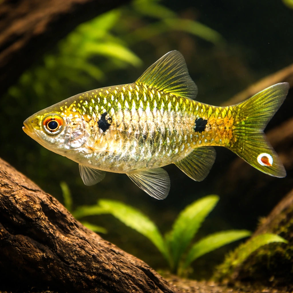 Stoliczka's Barb — tropical fish for sale UK — AI hero driftwood view