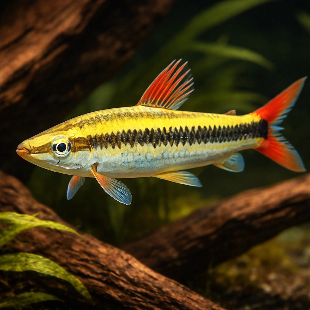 Striped Headstander — tropical fish for sale UK — AI hero driftwood view