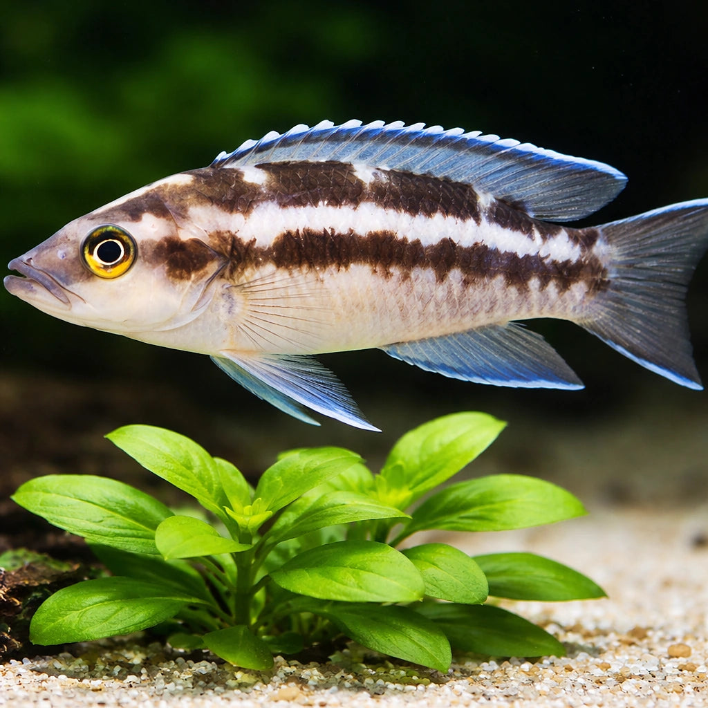 Striped Lamprologus "Katoto" — tropical fish for sale UK — AI scale plant view
