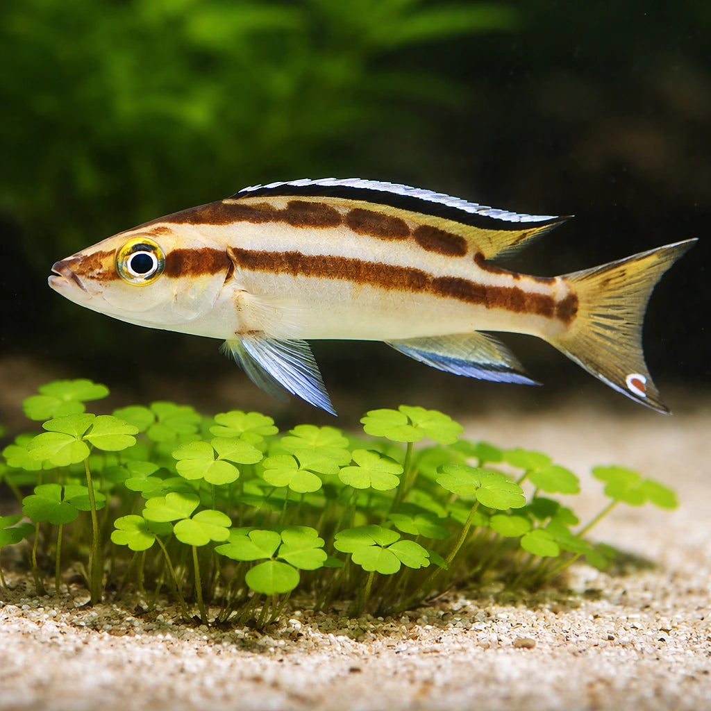 Striped Lamprologus — tropical fish for sale UK — AI scale plant view