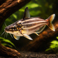 Striped Schilbe Catfish — tropical fish for sale UK — AI hero driftwood view