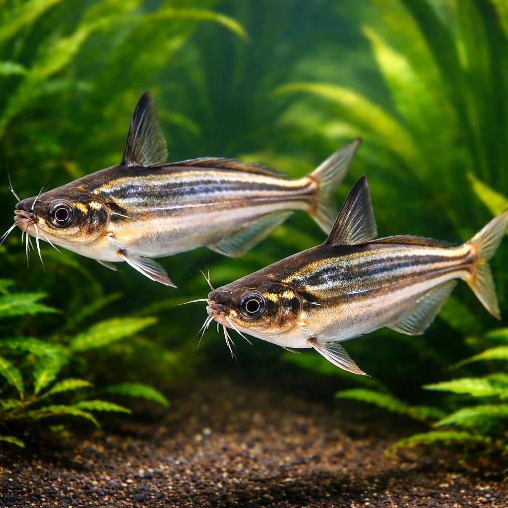 Striped Schilbe Catfish — tropical fish for sale UK — AI pair planted view