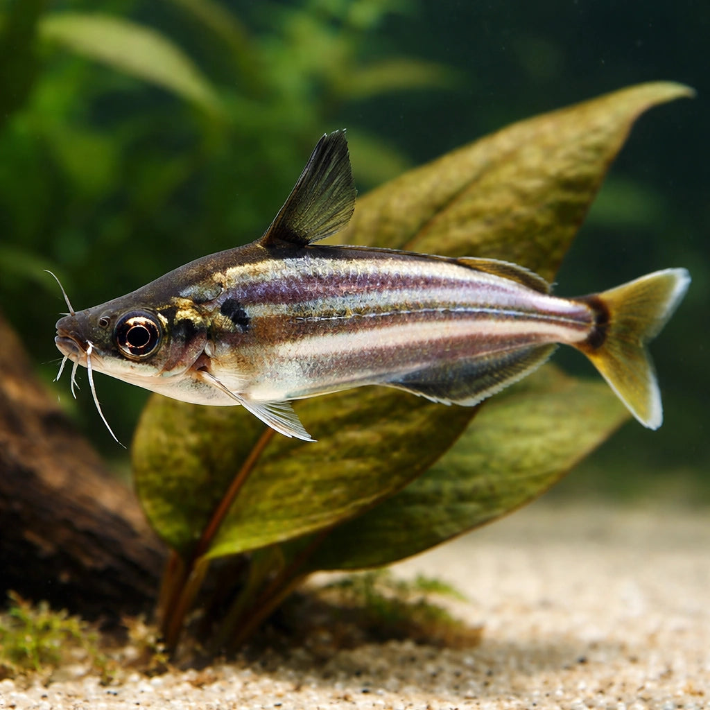 Striped Schilbe Catfish — tropical fish for sale UK — AI scale plant view