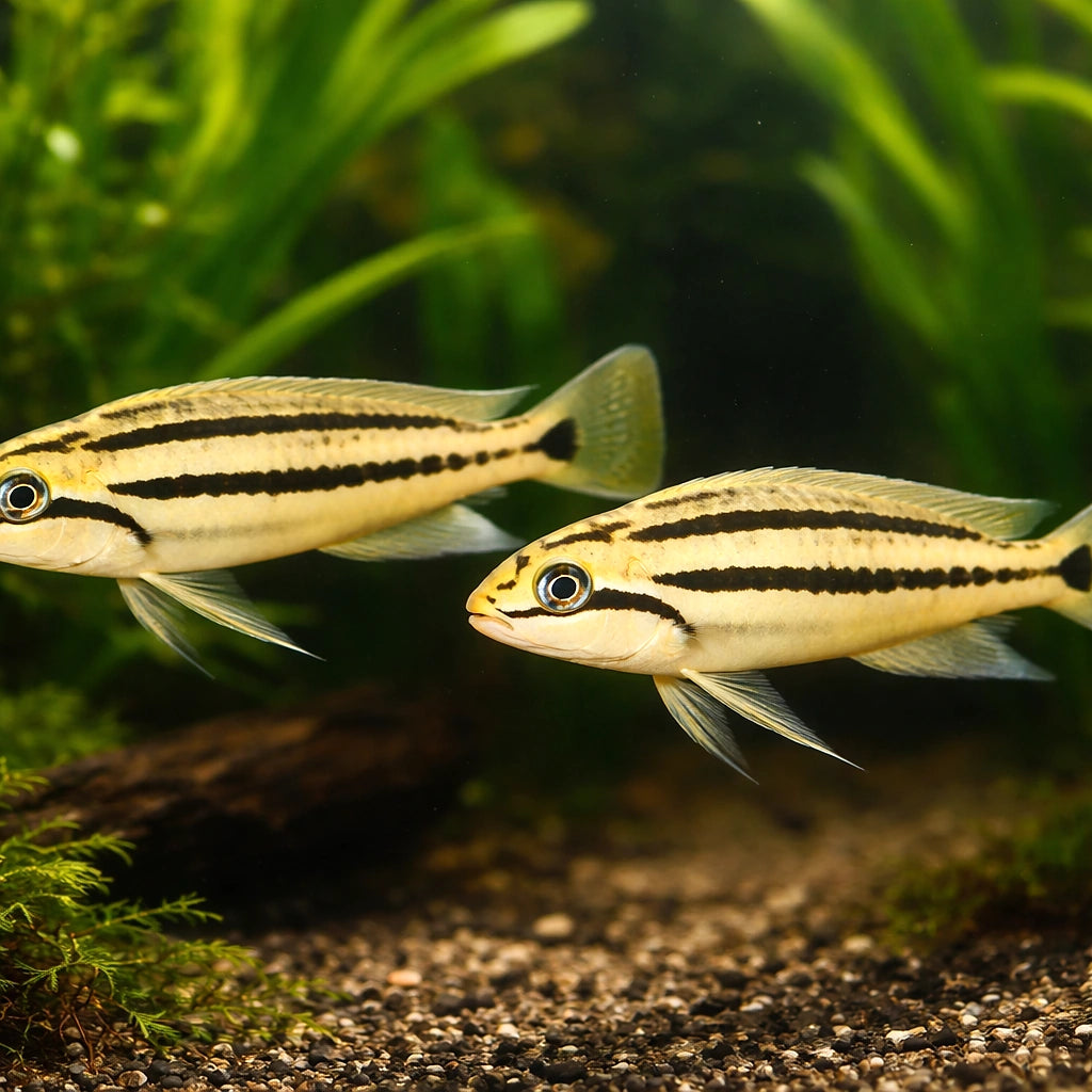 Striped Telmat, Two Banded — tropical fish for sale UK — AI pair planted view