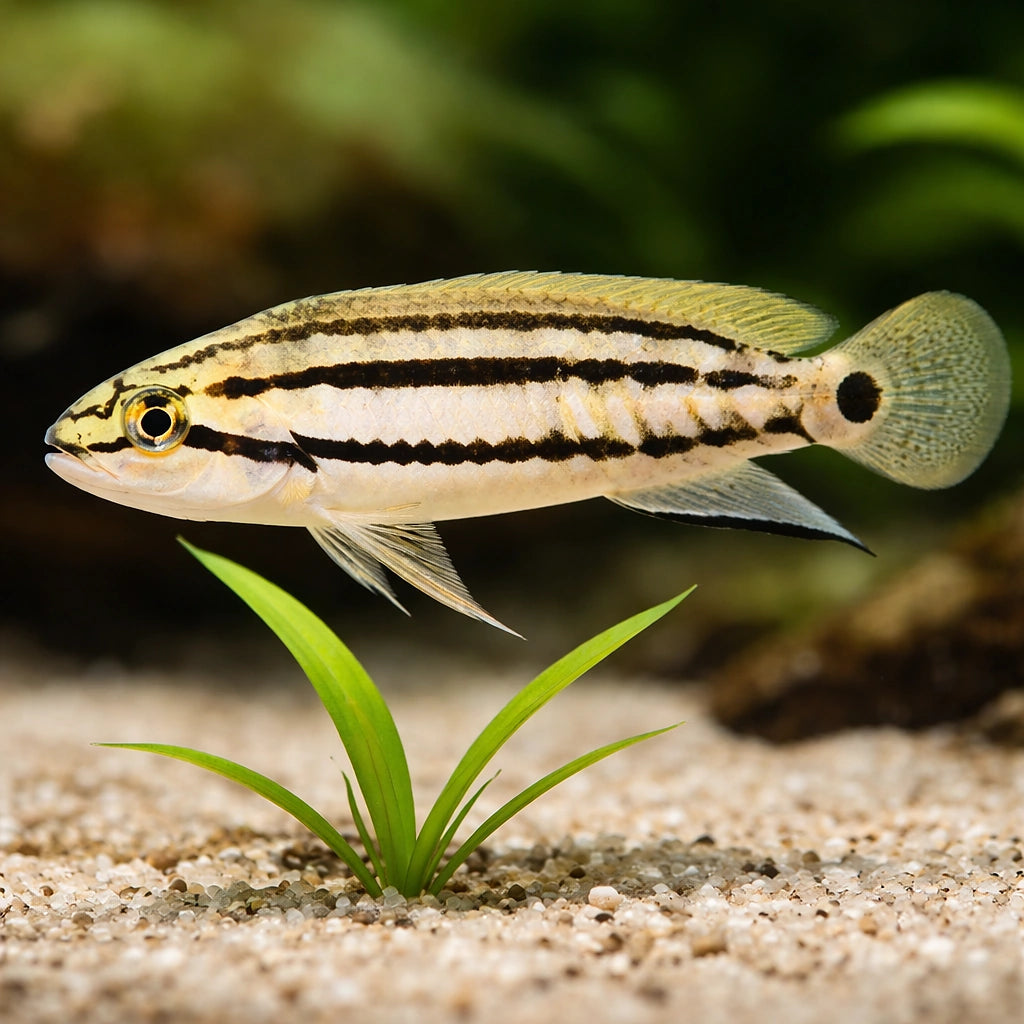Striped Telmat, Two Banded — tropical fish for sale UK — AI scale plant view