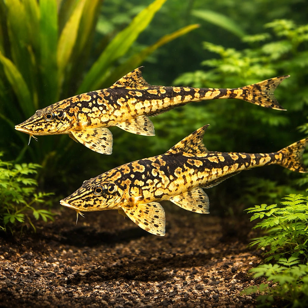 Sturisomaichtis leightoni 6 - — tropical fish for sale UK — AI pair planted view