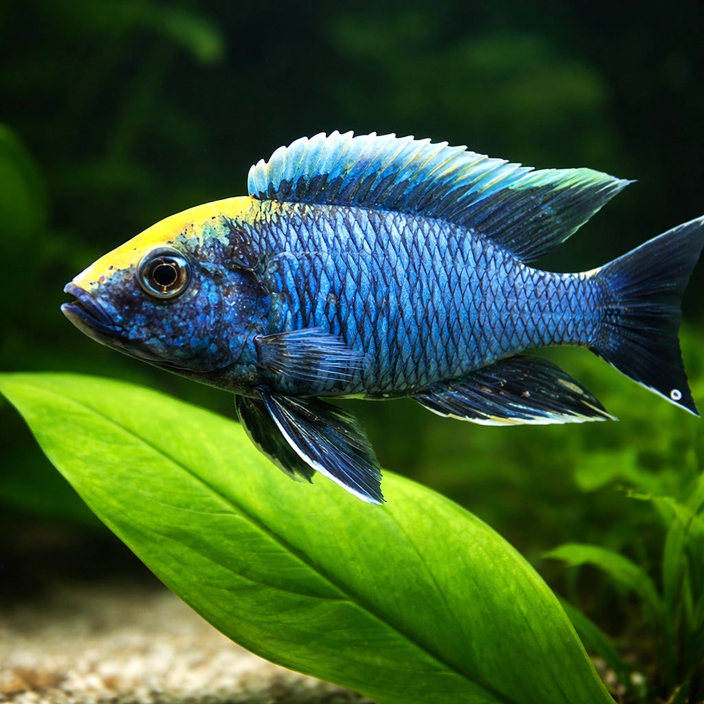 Sulphurhead Peacock, Maylandii — tropical fish for sale UK — AI scale plant view
