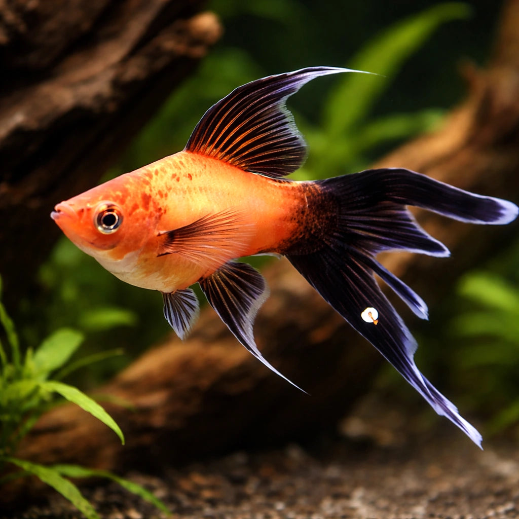 Swordtail Ada Red Lyra — tropical fish for sale UK — AI hero driftwood view