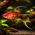 Swordtail Berlin Lyra — tropical fish for sale UK — AI hero driftwood view