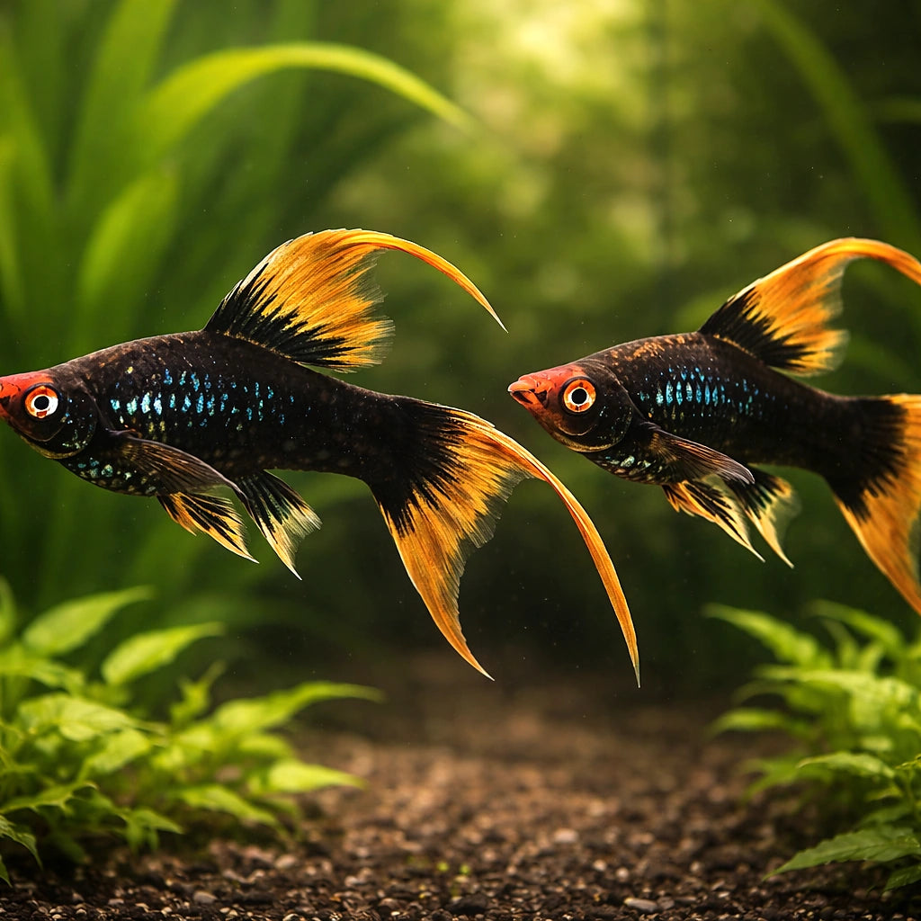 Swordtail Black Lyra — tropical fish for sale UK — AI pair planted view