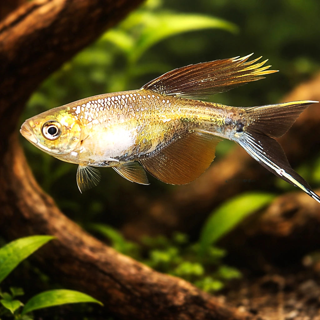 Swordtail Characin — tropical fish for sale UK — AI hero driftwood view