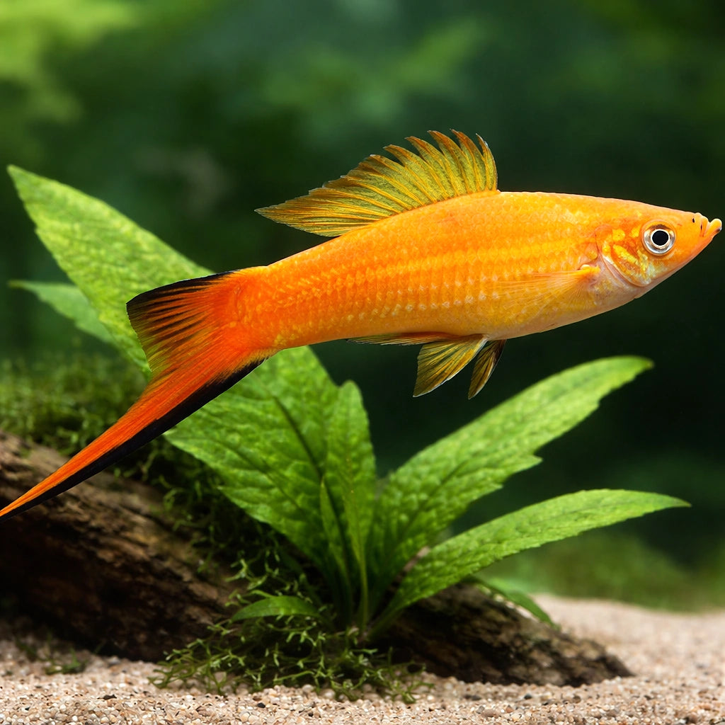 Swordtail Commet pink — tropical fish for sale UK — AI scale plant view