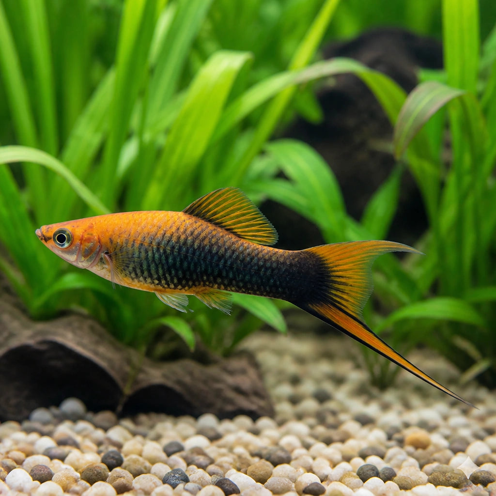 Vienna Broccoli Swordtail - Xiphophorus Hellerii - Livebearer, Peaceful Companions for Beginners, Easy Care Freshwater Fish That Flourish in Diverse Aquatic Environments, Vibrant Colors for Any Aquarium — for sale UK — AI natural aquarium view