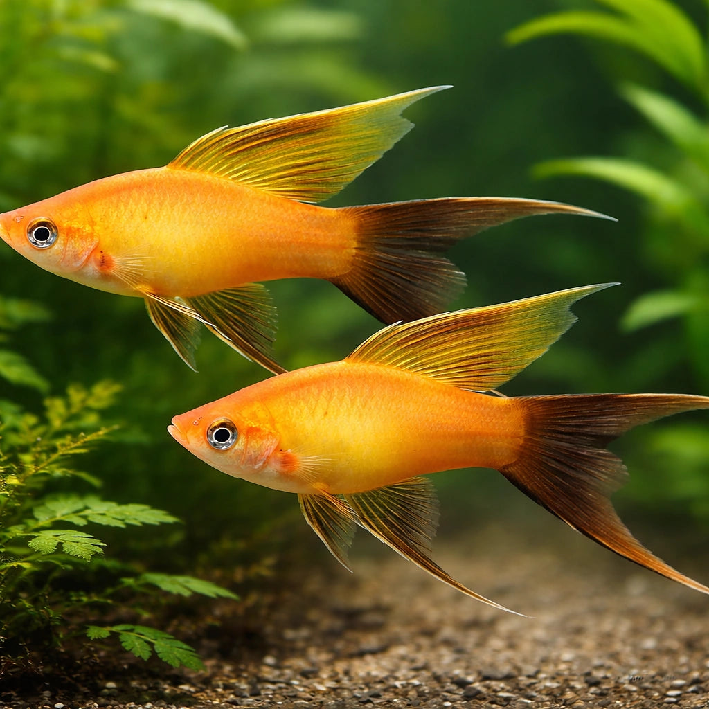 Swordtail Marry Gold Lyra — tropical fish for sale UK — AI pair planted view